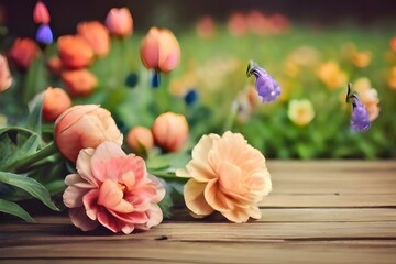 spring or summer flowers background / vintage toning nature landscape flowers Generative AI