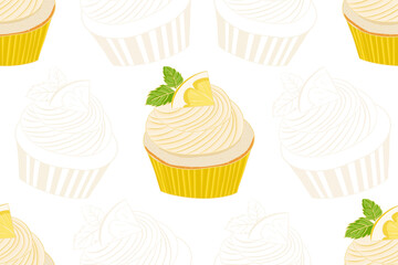 Cupcake seamless pattern on transparent background 