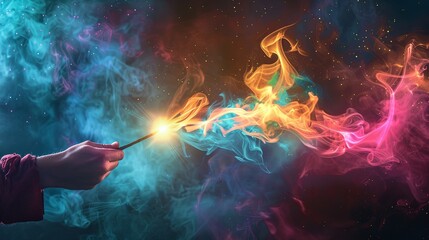 person in fire with colorful smoke