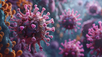 Fototapeta premium Microscopic Marvel: 3D Viruses Texture in Science Illustration , generated by IA