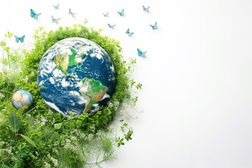 Obraz na płótnie Canvas World environment and Earth Day concept withl globe and eco friendly enviroment on white background.