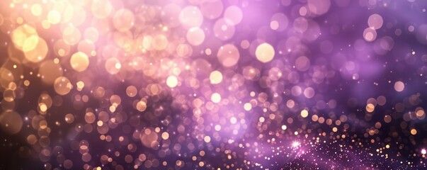 Abstract bokeh background. Gold bokeh on defocused violet lilac background - obrazy, fototapety, plakaty