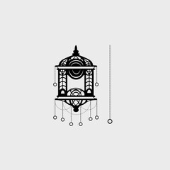 Shape Of Lantern: Black color lantern shape  decorated with chain, circle, and shapes isolated on white background.Shapes cutting work.