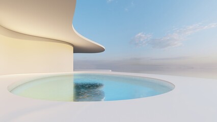 Fototapeta na wymiar Futuristic minimalist architecture with swimming pool 3d render