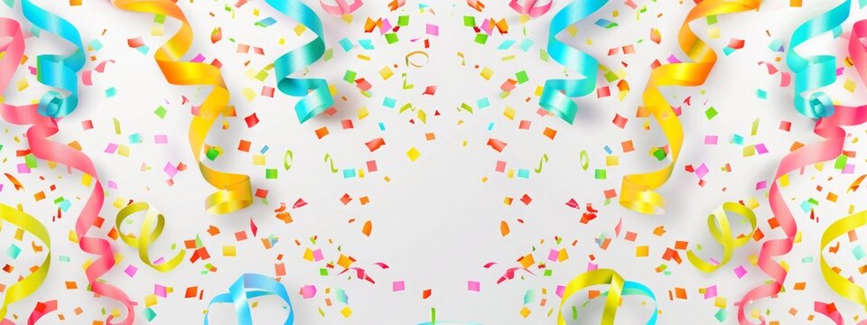 Festive overlay, Party streamers, serpentine, curly paper ribbons. Colorful explosion confetti. Multicolored party decorations. Concept for party.