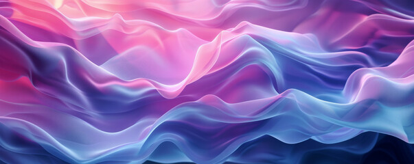 Obraz premium Abstract silky waves in pink and blue hues. Fluid color motion concept. Design for banner, wallpaper, poster with copy space