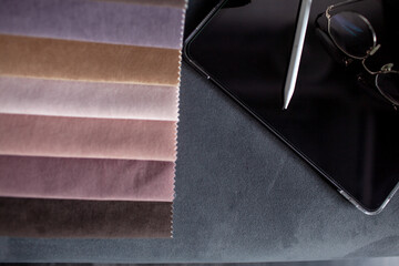 Close-up of colour palette fabric samples