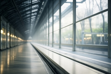 Obraz premium Empty Glass Metro Station in Bokeh Style, A Captivating Image of Urban Serenity Amidst the Hustle and Bustle of the City
