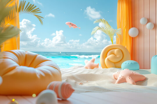 Candy-colored sweet summer beach