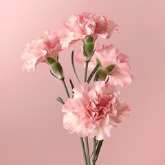 Carnation bouquet on pastel pink background with copy space