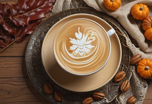 Latte Art Coffee and Nuts Autumn Image