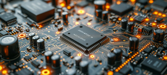Advanced microprocessor chip surrounded by glowing circuitry