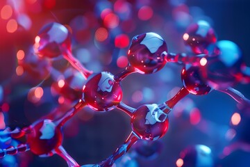 Vibrant 3D Rendering of Red and Blue Molecule Structure in Chemistry and Health Research - obrazy, fototapety, plakaty