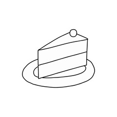 Slice of Cake on a Plate Hand-Drawn Doodle Illustration
