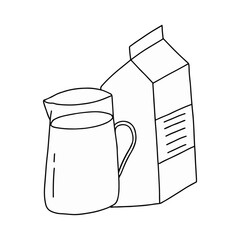 Black and White Doodle of a Pitcher and Milk Carton on a Table