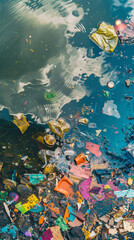 Fototapeta na wymiar Urban Water Pollution, Colorful Waste, Environmental Damage