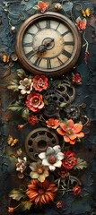 vintage background, products, enginer, generative, ai, steampunk,  clock background, clock, watch, mechanism, gears, metal, wheel, vintage, time, old, clockwork, steampunk style