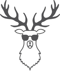 Deer head in sunglasses. Funny hipster black logo