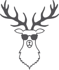 Plexiglas foto achterwand Deer head in sunglasses. Funny hipster black logo © ONYXprj