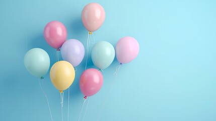 Colorful balloons on blue soft pastel background