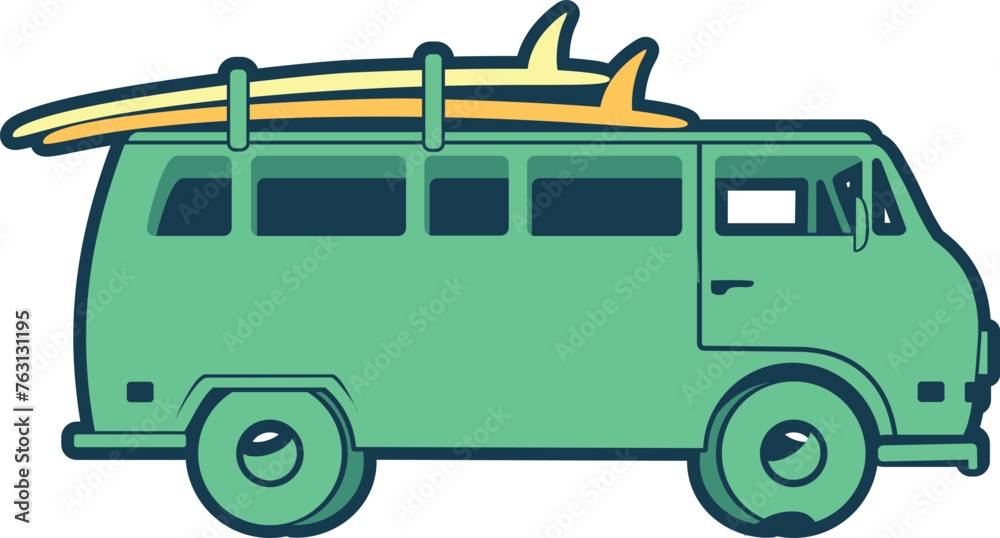 Poster Road trip logo. Green journey car for family travel