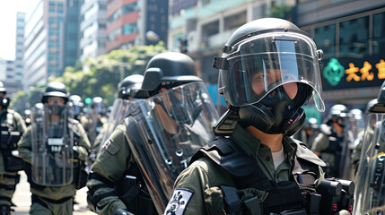 Police and Shields in front of protesters