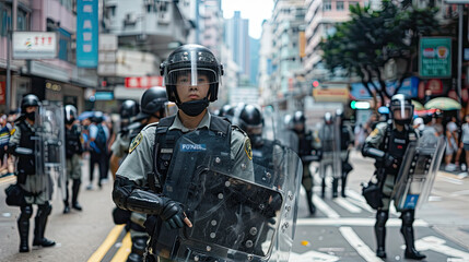 Police and Shields in front of protesters