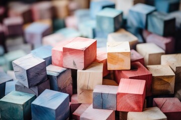Colorful Wooden Blocks Arrangement on Display