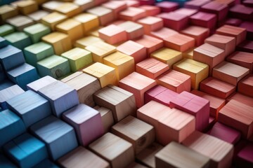 Colorful Wooden Blocks Arrangement on Display