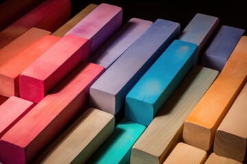 Colorful Wooden Blocks Arrangement on Display