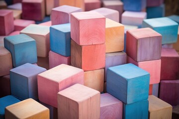 Colorful Wooden Blocks Arrangement on Display