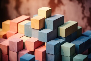 Colorful Wooden Blocks Arrangement on Display