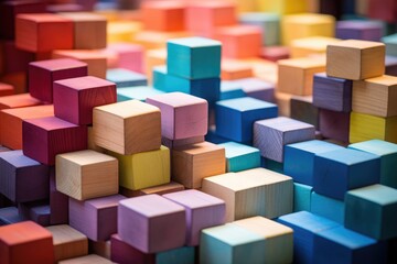 Colorful Wooden Blocks Arrangement on Display