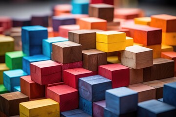 Colorful Wooden Blocks Arrangement on Display