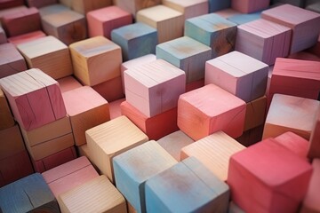 Colorful Wooden Blocks Arrangement on Display