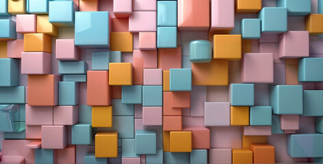 Abstract bright geometric pastel colors colored 3d gloss texture wall with squares and rectangles...