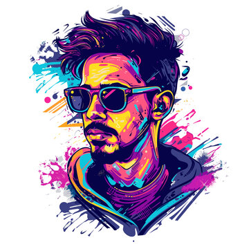 Hipster man with sunglasses. Grunge vector illustration.