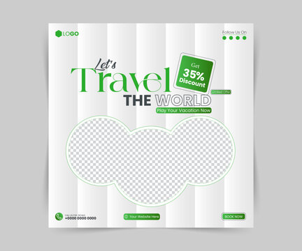 Social media post banner or square flyer design template for travel holiday vacation