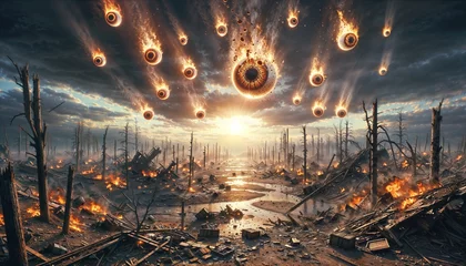 Foto op Canvas Apocalyptic Vision: Fiery Descent of the All-Seeing Eyes © Lim