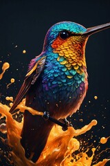 Fototapeta premium bird on a branch, Hummingbird, hyperdetailed eyes, 