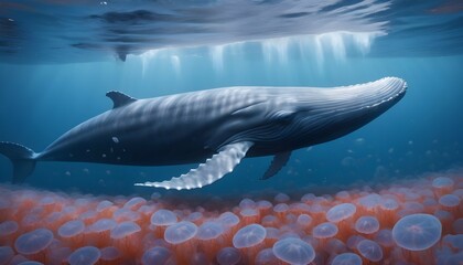 A Blue Whale Swimming Through A Field Of Jellyfish Upscaled 5