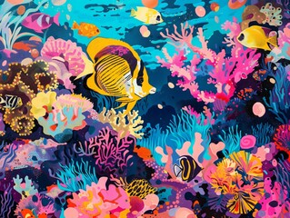 Underwater Coral Reef and Fishes in the Sea
