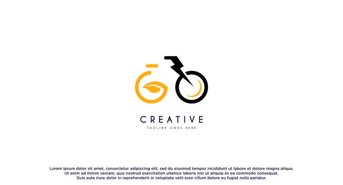 Electric bicycle with bolt logo design vector illustration.