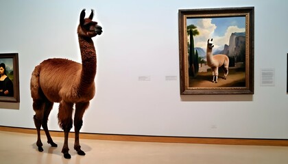 A Llama At A Museum Looking At Art Upscaled