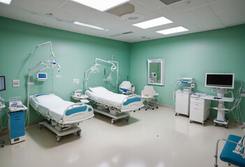 Modern recovery room with beds and comfortable medical equipment - obrazy, fototapety, plakaty