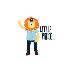 Cute little lion police vector illustration for fabric, textile and print