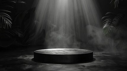 Podium black dark smoke background product platform abstract stage