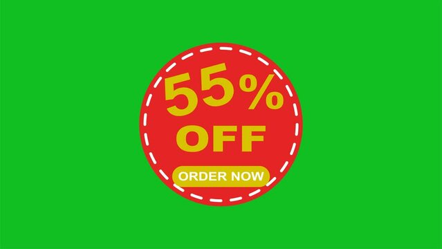 Animation of 55 percent discount for business advertising with green screen. Suitable for billboards and other advertisements