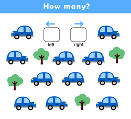 Left and right position worksheet. Educational worksheet for preschool kids. Educational game to learn left and right.