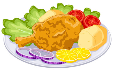 Crispy Fried Chicken Drumstick with Healthy Salad & Roasted Potatoes